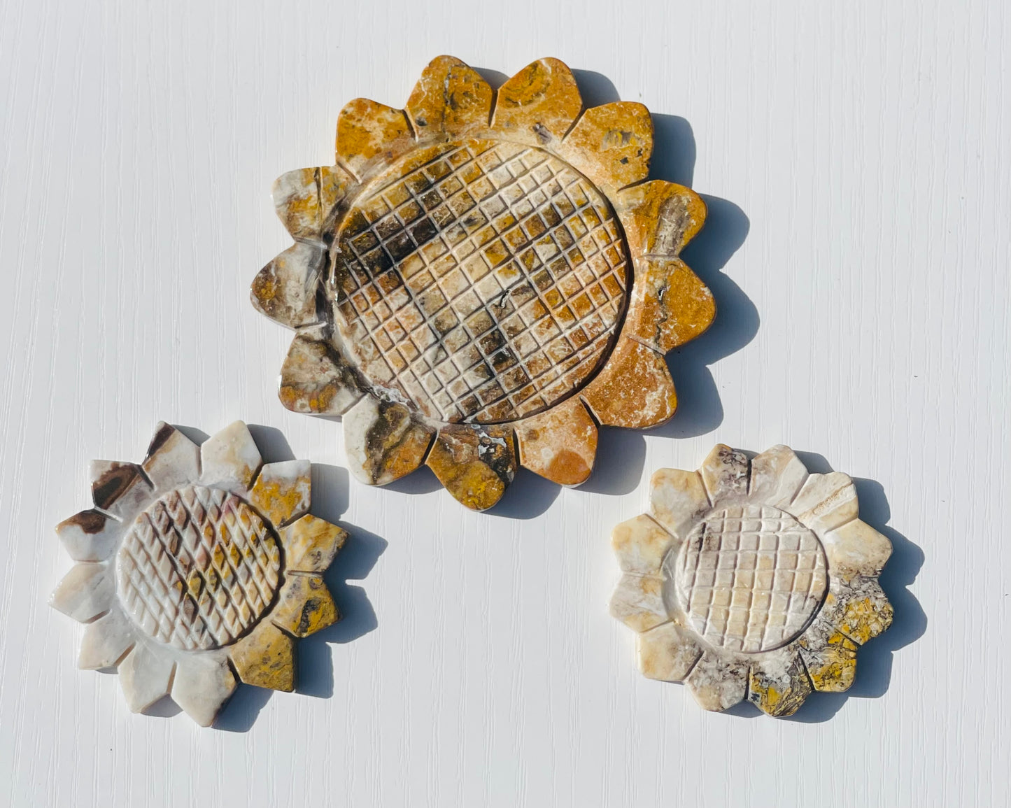 Bumblebee Jasper flower carving with stand