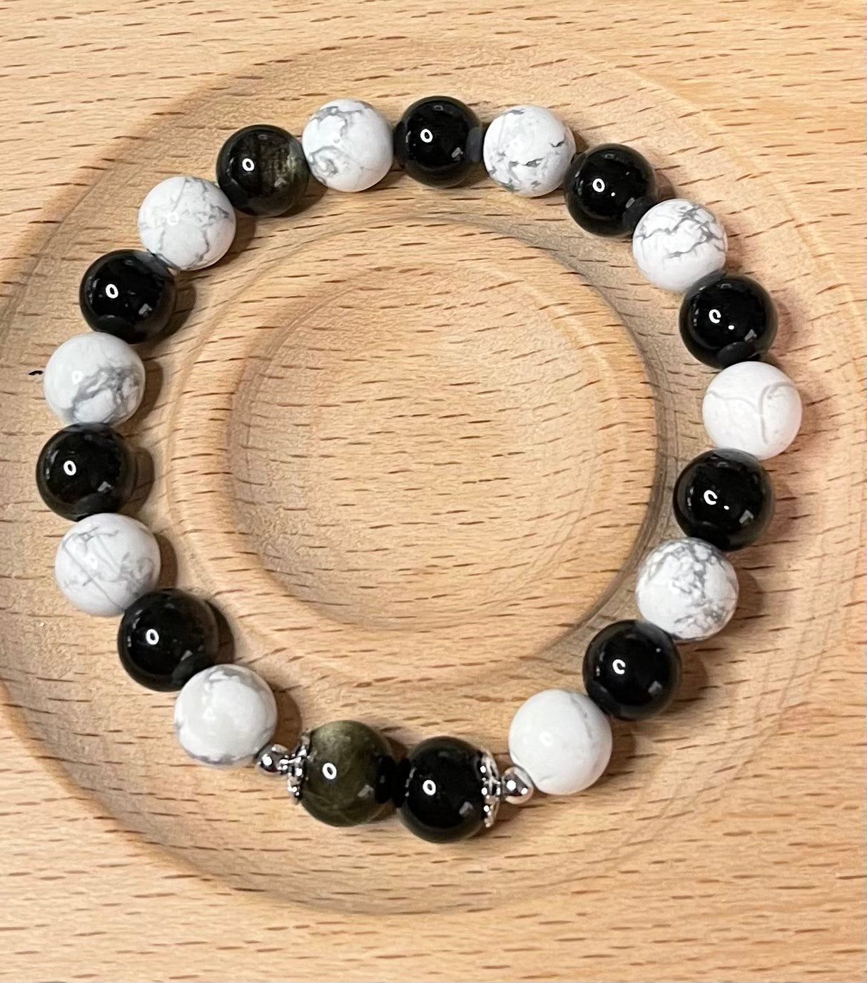 Silver Obsidian & Howlite Bracelet