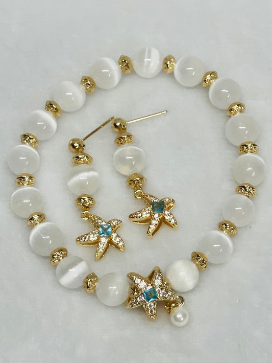 Selenite starfish bracelet/earrings