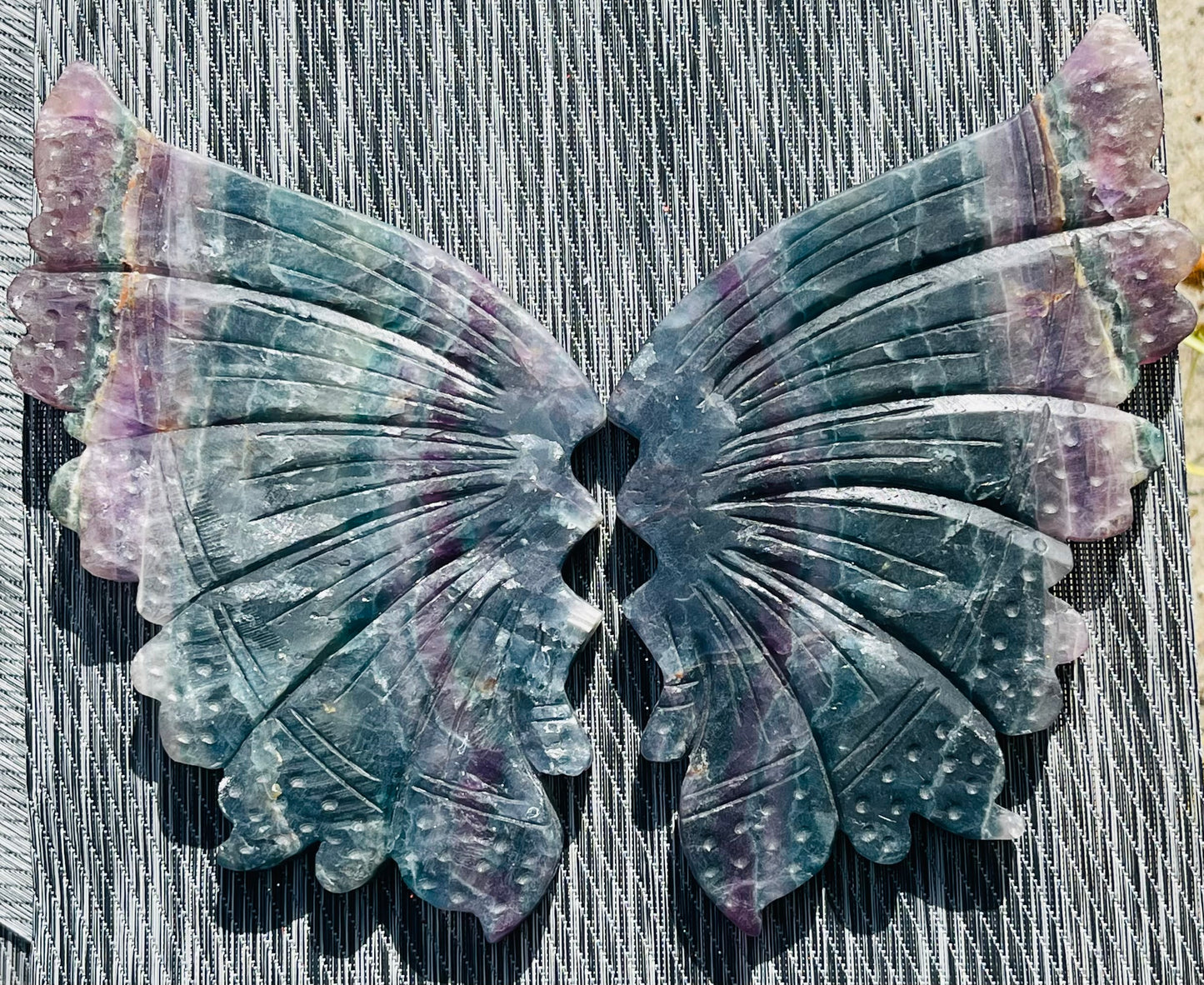 Fluorite Butterfly Wings Silver Stand