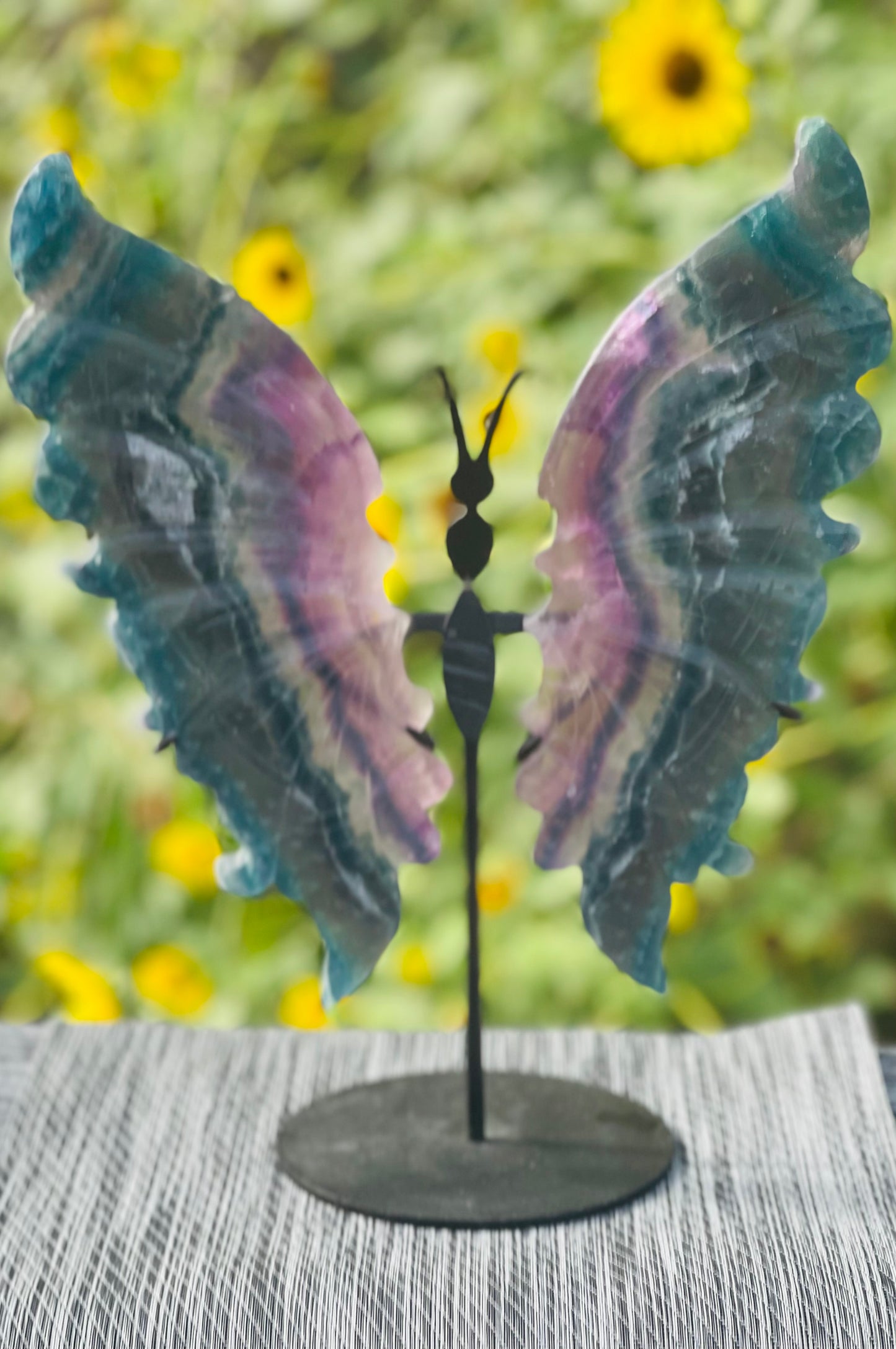 Fluorite Butterfly Wings Black Stand