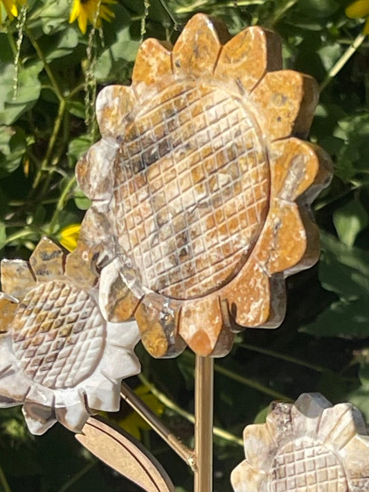 Bumblebee Jasper flower carving with stand