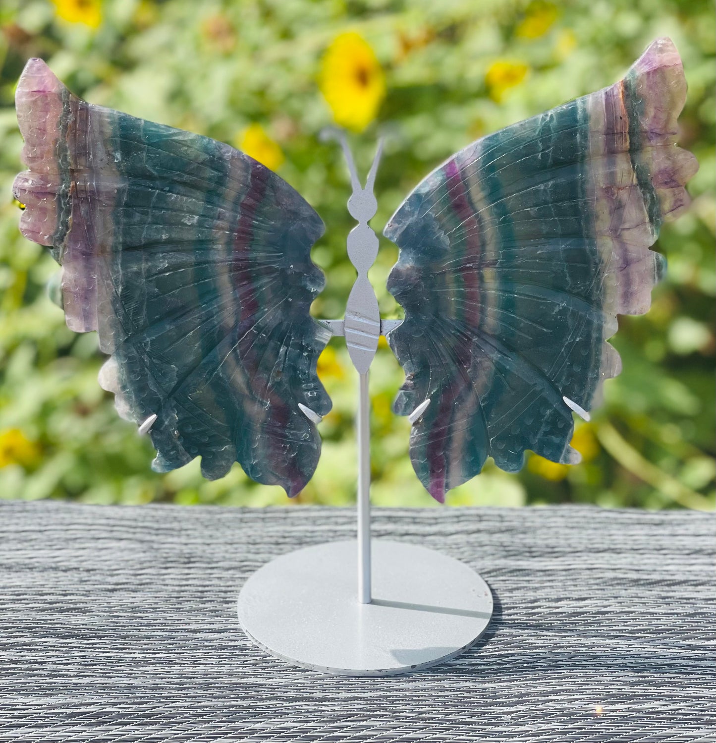 Fluorite Butterfly Wings Silver Stand