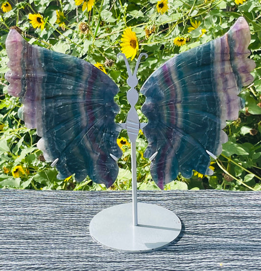Fluorite Butterfly Wings Silver Stand