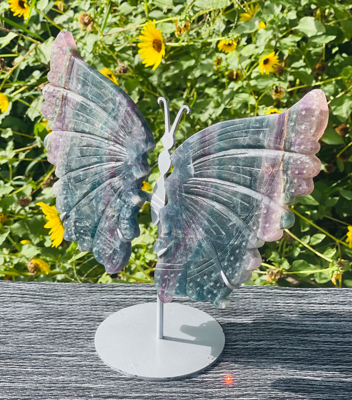 Fluorite Butterfly Wings Silver Stand