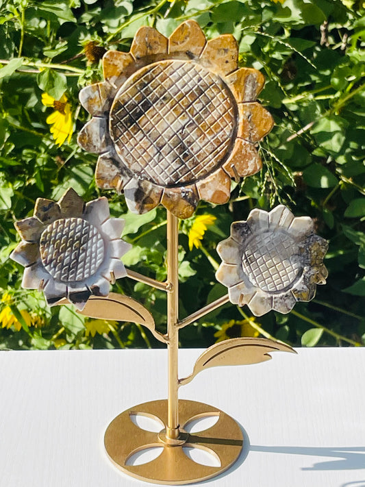 Bumblebee Jasper flower carving with stand