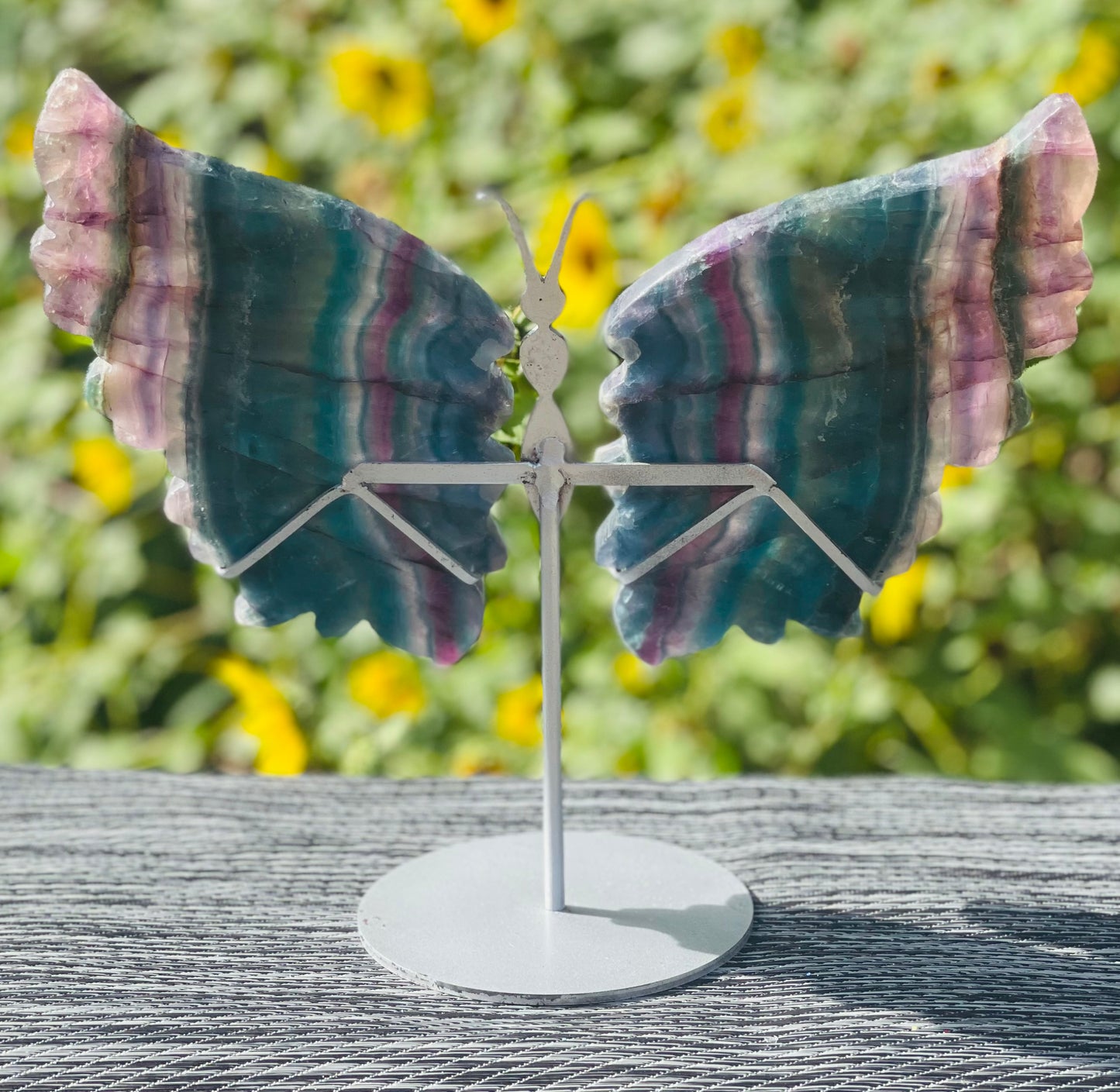 Fluorite Butterfly Wings Silver Stand
