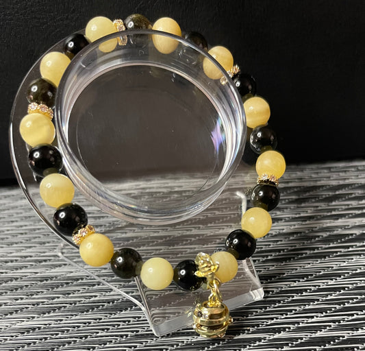 Golden Obsidian/Yellow Jade Bumblebee Bracelet