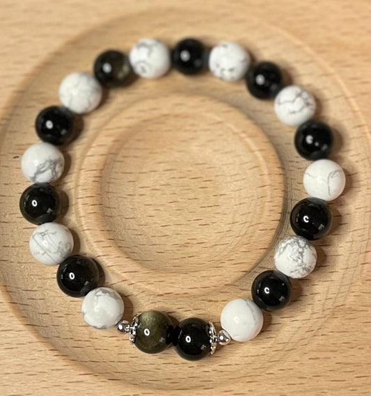 Silver Obsidian & Howlite Bracelet